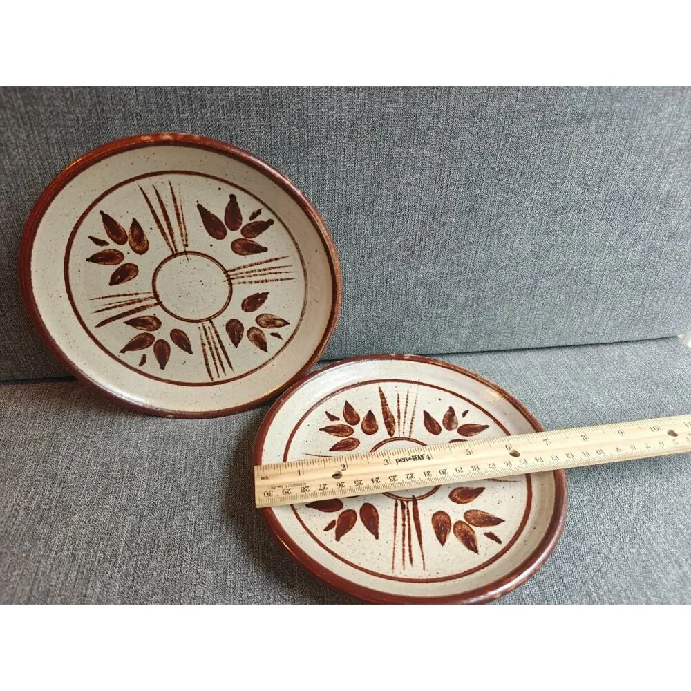 Vintage 1980s Handmade Stoneware Plates - pair | 7.25 in Studio Pottery Earthy